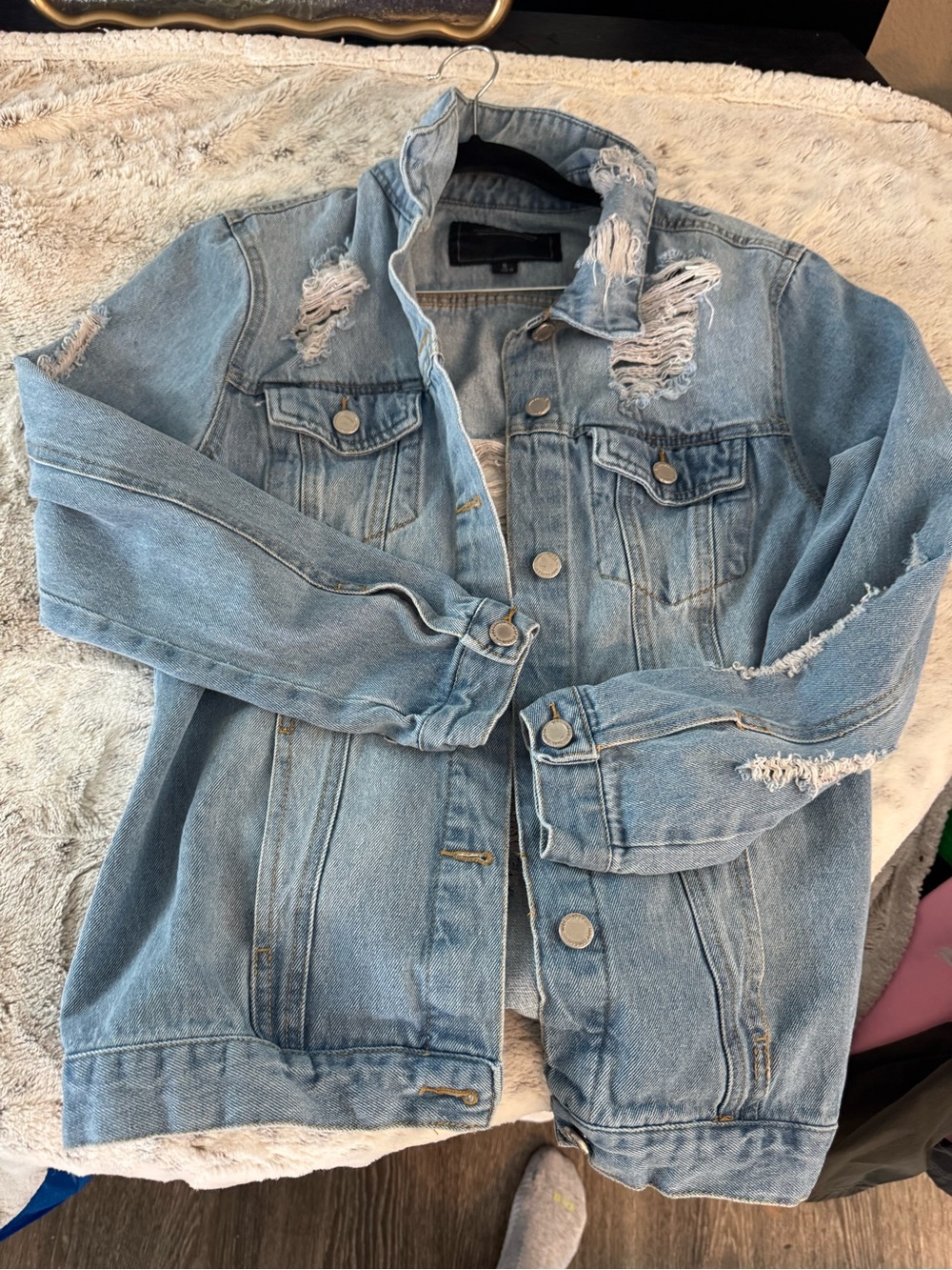 Miss London Light Blue Distressed Denim Jean Jacket